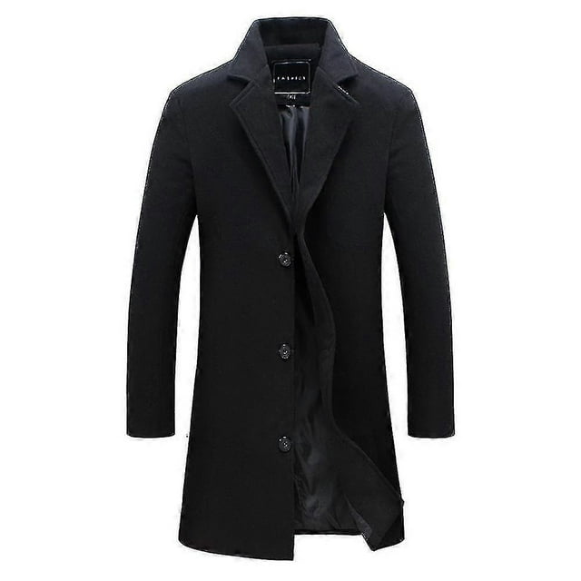 Abrigo clásico de lana para hombre, talla grande, cálido, de invierno, con una sola botonadura, largo, informal, ajustado, s202412241053