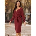thumbnail image 4 of DARING DIVA Women's Deep V Neck Wrap Lantern Sleeve Belted Mini Sweater Dress L Red, 4 of 7