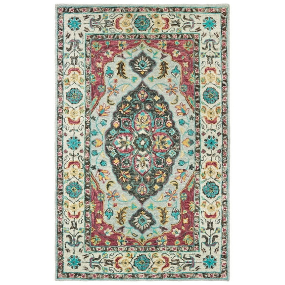 Jules Traditional Oriental Area Rug, Grey/ Pink, 5' x 8'