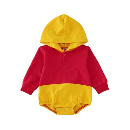 

TAIAOJING Baby Girl Boy Outfits s Boys Girls Winter Long Sleeve Hoodie Romper Bodysuit Clothes Patchwork Colours Red Yellow 18-24 Months