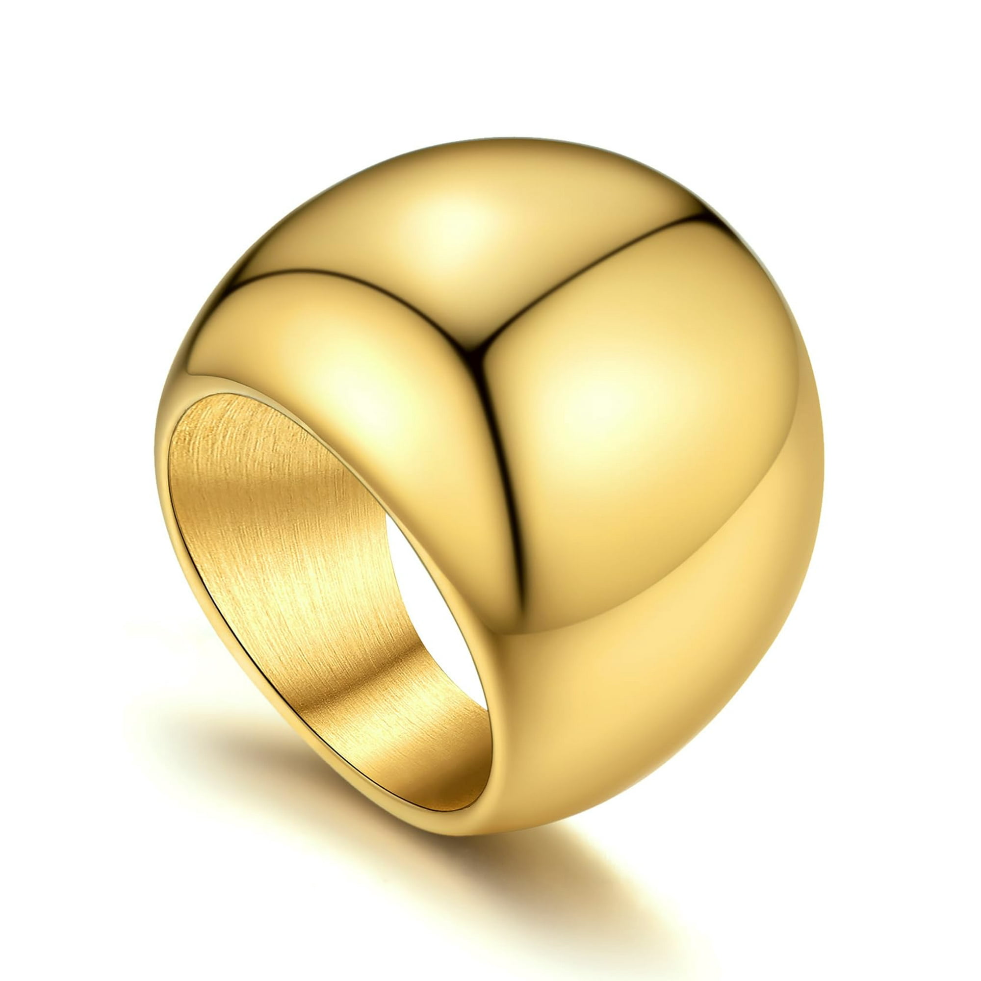 KeyStyle Gold Plated Rings for Women Chunky Dome Statement Stacking Ring Men Personalized Jewelry Valentine Birthday Gift