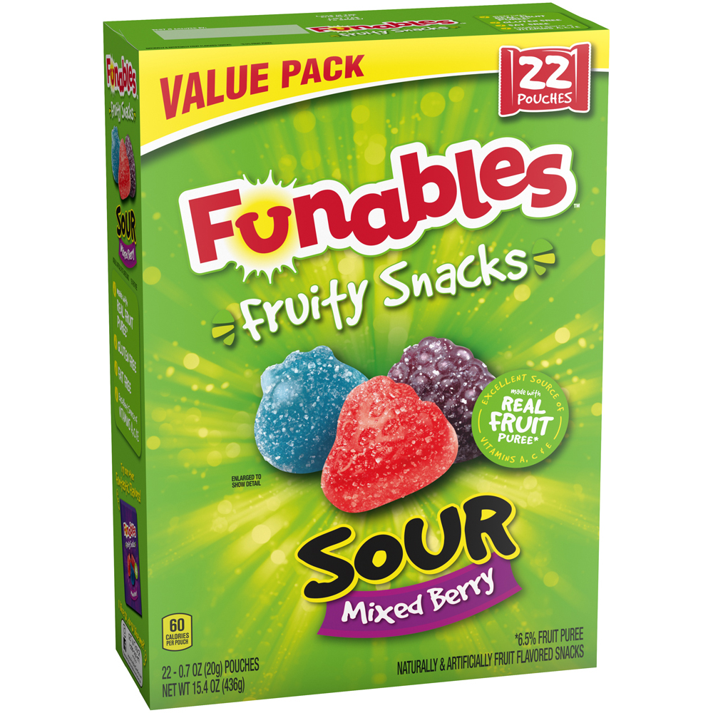 Funables Fruit Snacks Mixed Berry Sours, 15.8oz, 22 Count