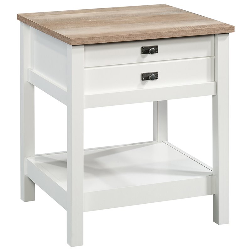 Sauder Cottage Road 1 Drawer Nightstand In Soft White And Lintel Oak Walmart Canada