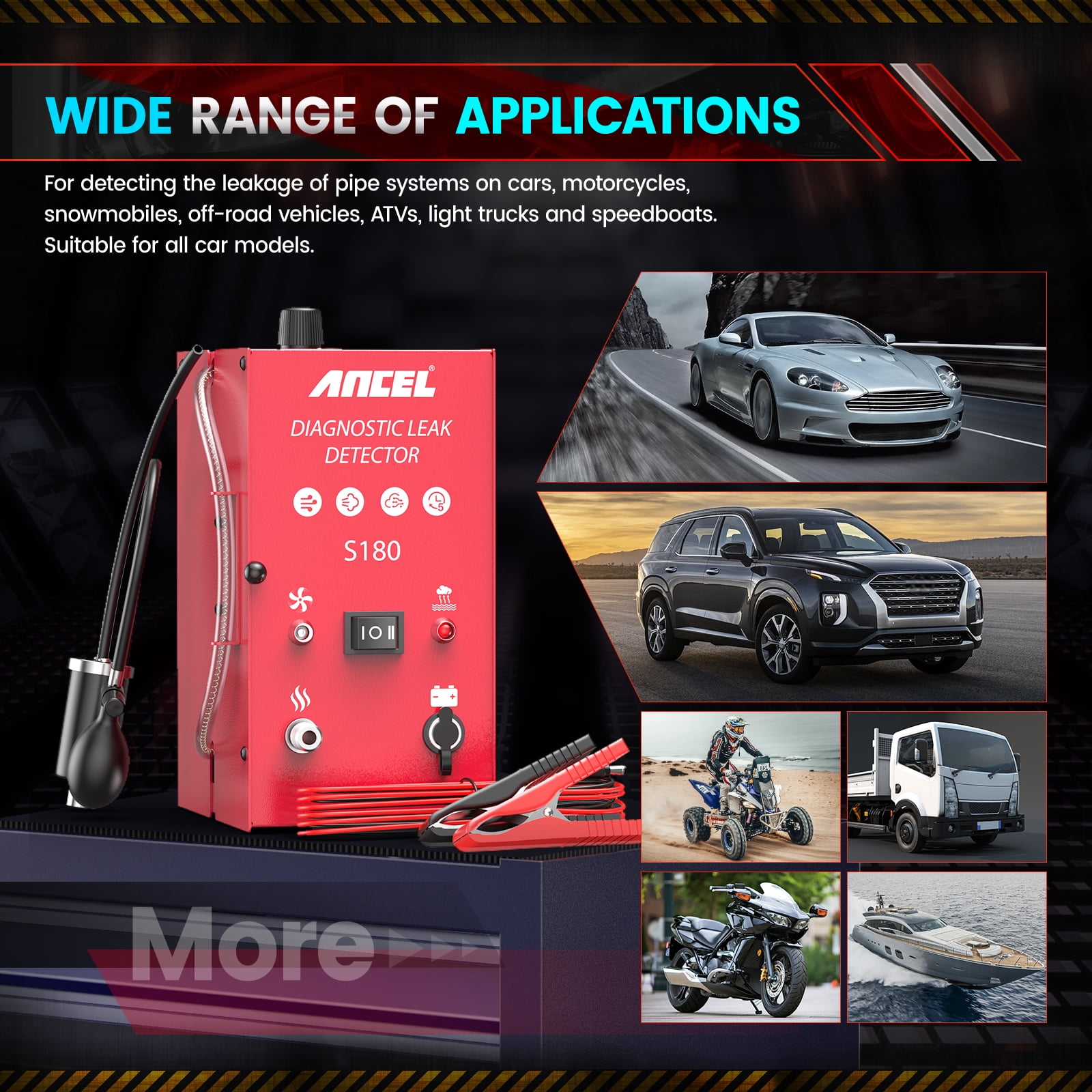 ANCEL S180 Automotive Smoke Machine Leak Detector with Built-In Air Pump, EVAP Smoke Machine Fuel Pipe Vacuum Diagnostic Tester for Cars Motorcycles Trucks