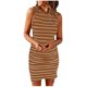thumbnail image 1 of Camisetas de Mujer Primavera Verano Raya Impresa Cuello Redondo Mini Vestido, Estilo Casual para el Uso Diario Y Cálido, 1 of 6