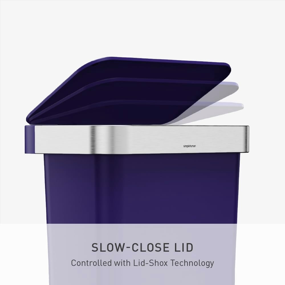 simplehuman 12 gal Plastic Rectangular Kitchen Step Trash Can With Liner Pocket, Indigo