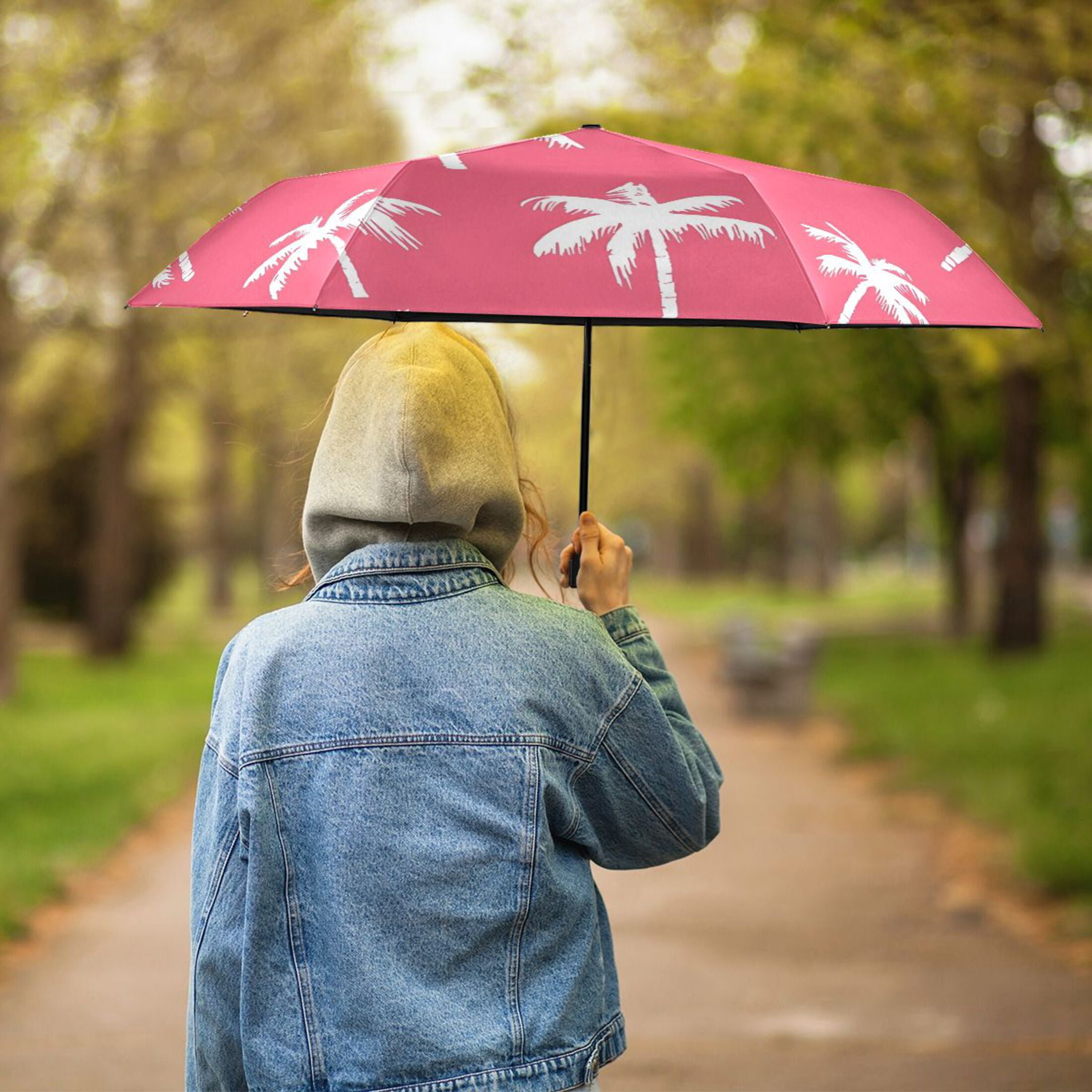 ALAZA Palm Tree-a3 UPF 50+ Compact Folding Umbrella for Rain Travel Umbrella Packable