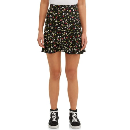 Lace Ruffled Mini Skirt - Juniors' Printed Ruffle Trim Wrap Mini Skirt