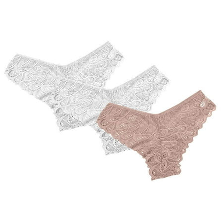 Tuinofas Womens Lace Brief 3 Pack Seamless Underwear V-Shape Waistband Tangas Sexy Low Rise High Cut Hipster Panties Bridal Undies