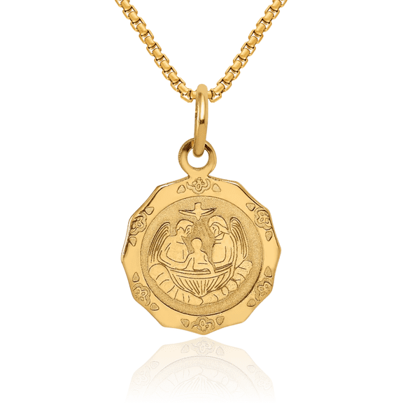 10K Solid Yellow Gold Baptism Christening Initiation Spanish Recuerdo Del Bautismo Back Necklace Christian Religious Chain Pendant Faith Charm