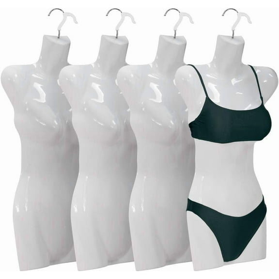 SSyao 4PCS Female Torso Dress Form Sewing Mannequin Polypropylene (PP) Retail Mannequin Manikin 27 Inch Height Display Dress Clothing Form with Metal Hook,White