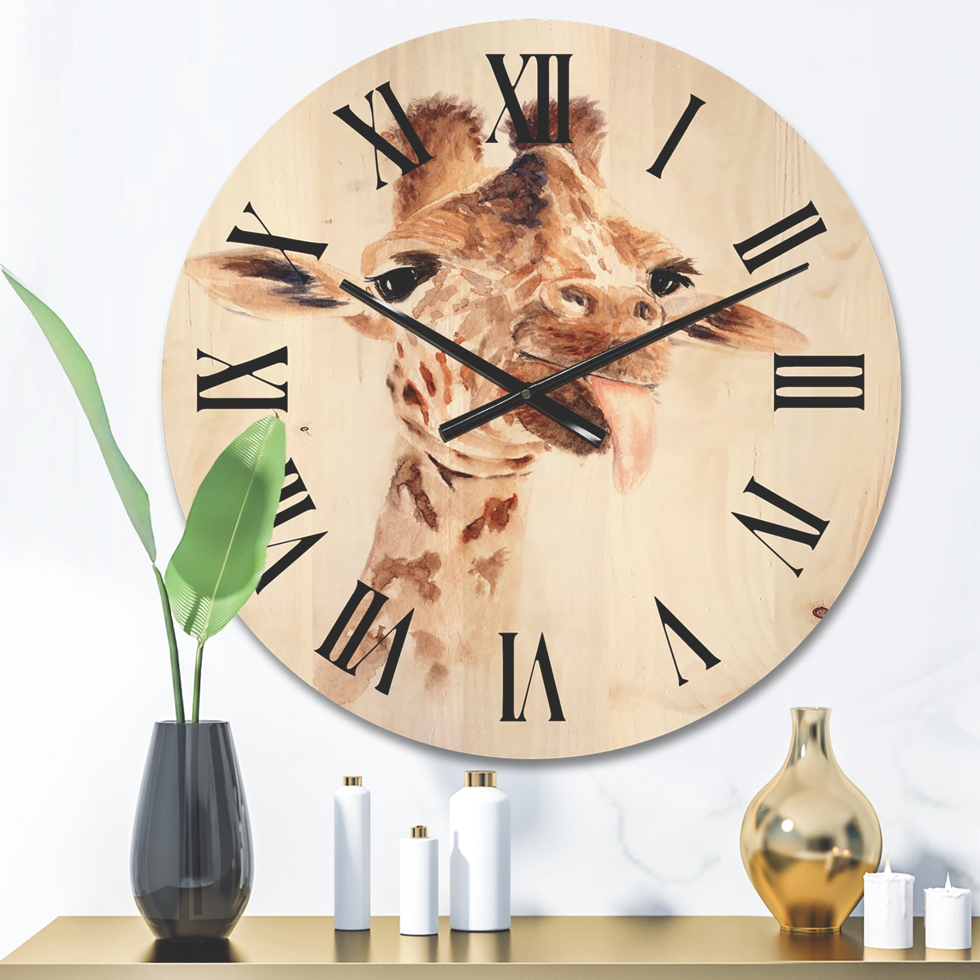 Designart 'Close Up Portrait of A Giraffe X' Farmhouse Wood Wall Clock