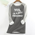 thumbnail image 2 of Yes I’m Always Freezing Long-Sleeved Shirts, Women’s Print Funny Graphic Casual Tops, Fall Winter Pullover, 2 of 3
