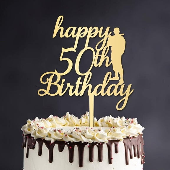Happy Birthday Cake Topper Custom Names Numbers Happy 50th Birthday Durable Cupcake Topper Sign Dessert Cake Decorating Supplies for Birthday Anniversary Theme Party Decoration