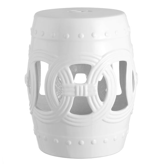 JONATHAN Y Lucky Coins 16" Chinese Ceramic Drum Garden Stool, White