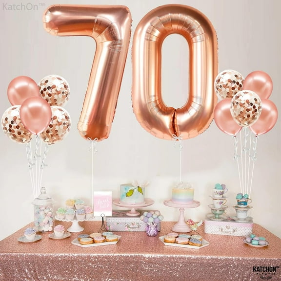 32-Inch Rose Gold Number 70 Balloon | Foil Number Balloon with Confetti for Women 70th Birthday Decorations | Balloon 70 Balloon for Anniversary Decorations | Rose Gold Party Decoration