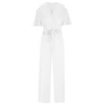 thumbnail image 4 of Ladies Cold Shoulder Jumpsuit Elegant Sexy V Neck Romper Ruffle Sleeve Wide Leg Dungarees High Waist Summer Overalls Party Wedding Work Playsuit, 4 of 5