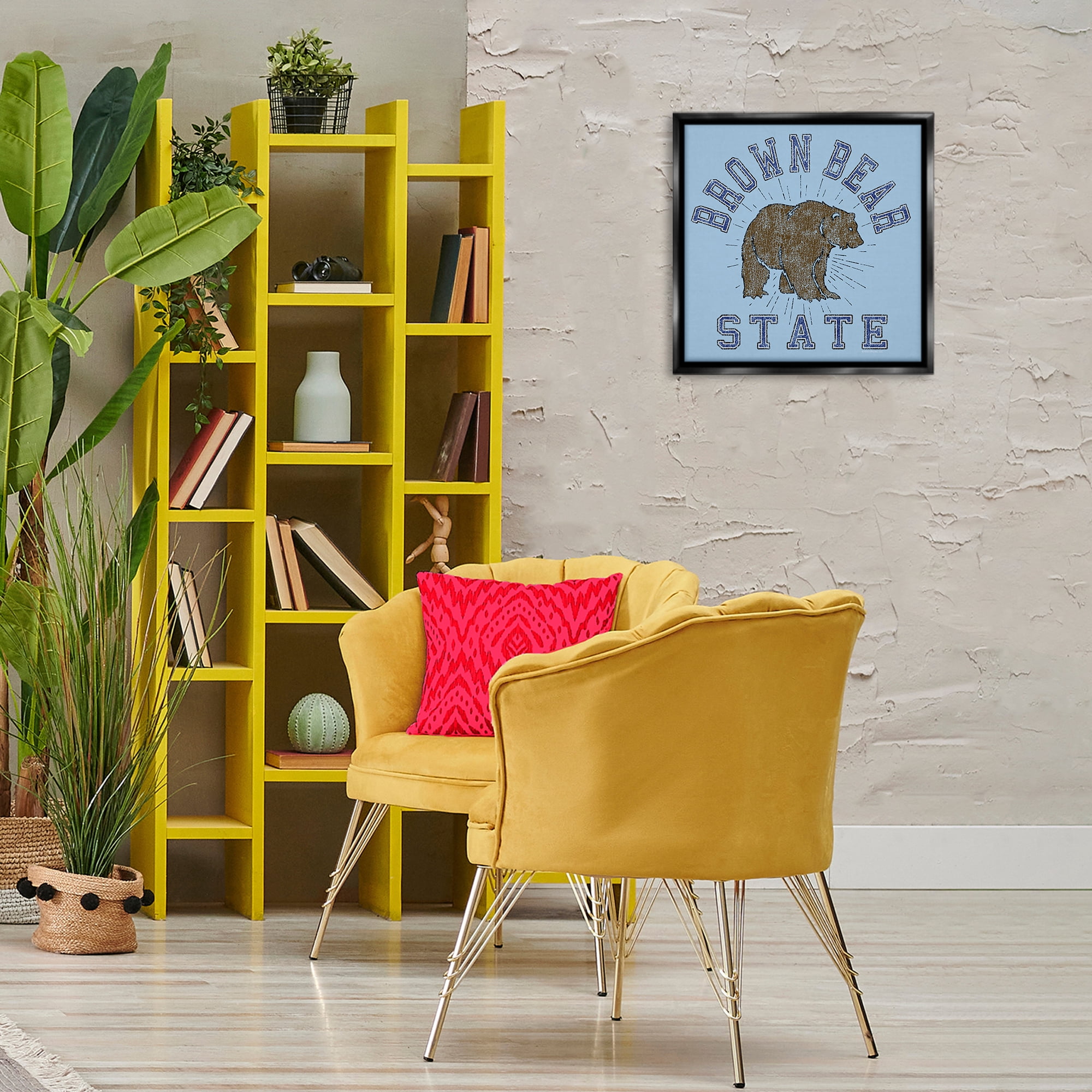 Stupell Industries Brown Bear Varsity State Novelty & Humor Painting Black Floater Framed Canvas Art Print Wall Art, 18 x 18