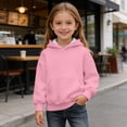 thumbnail image 2 of GobdXE Solid Cotton Blend Girls Pullover Hoodie Long Sleeve Waffle Texture Kangaroo Pocket Bubble Sleeve Loose Casual Children Sweatshirt,11-12 Years(Pink), 2 of 6