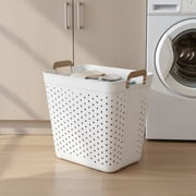 Mainstays 2 Bushel Flexible Rectangular Laundry Basket Decorative Tote, White Plastic