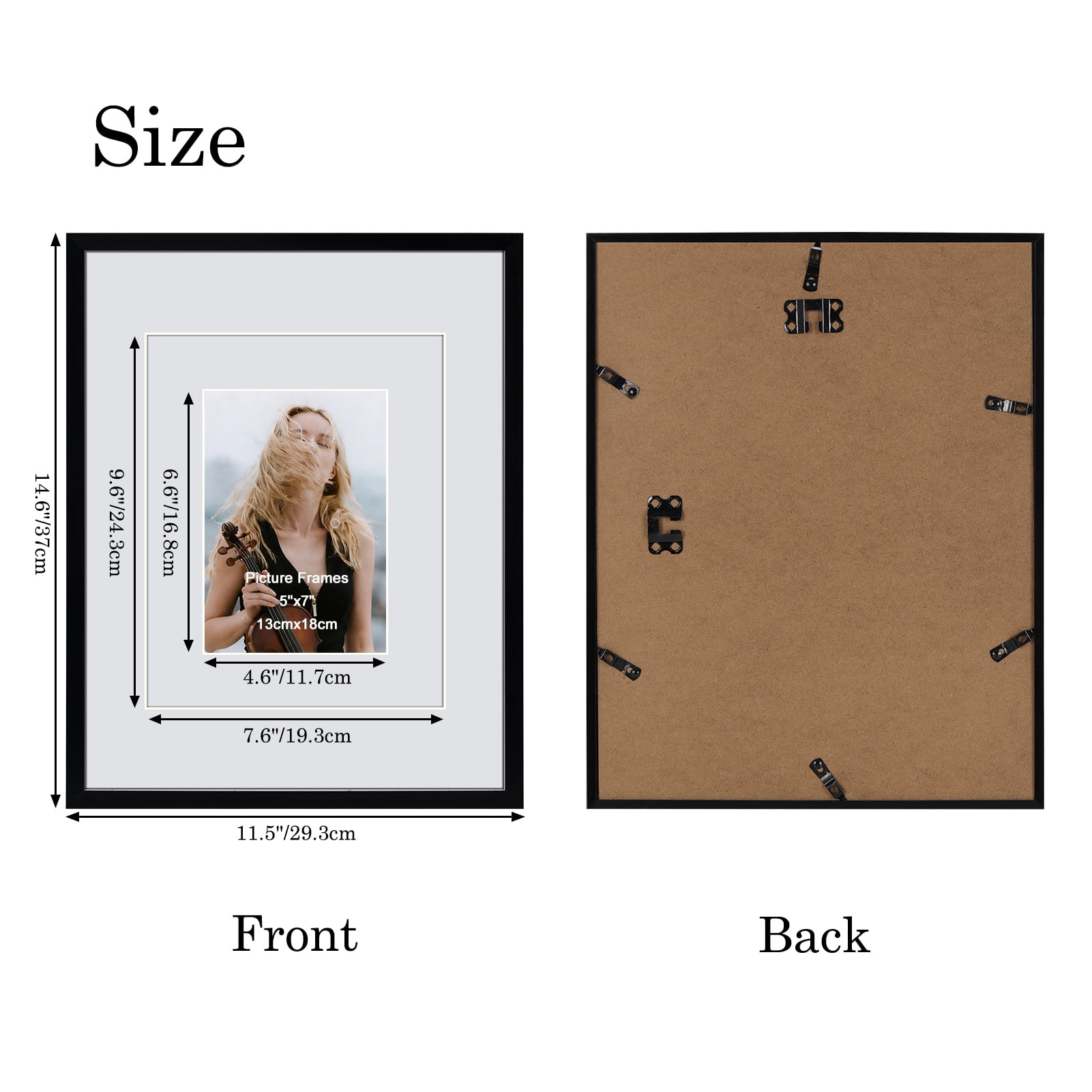 11x14 Black Picture Frame with Double White Mat Set of 4, for 5x7 to 11x14 Photos