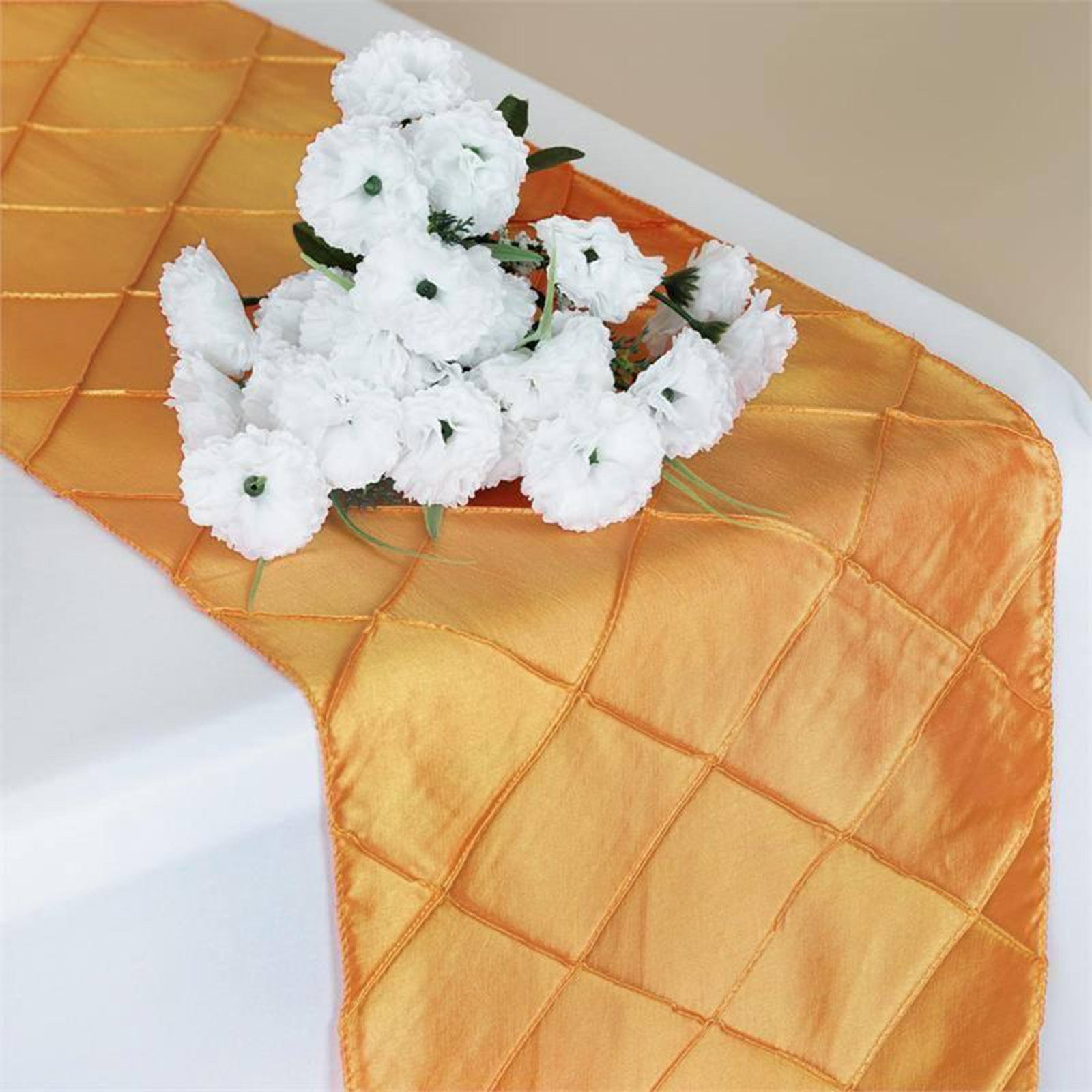 Efavormart Orange Premium Pintuck Table Top Runner For Weddings