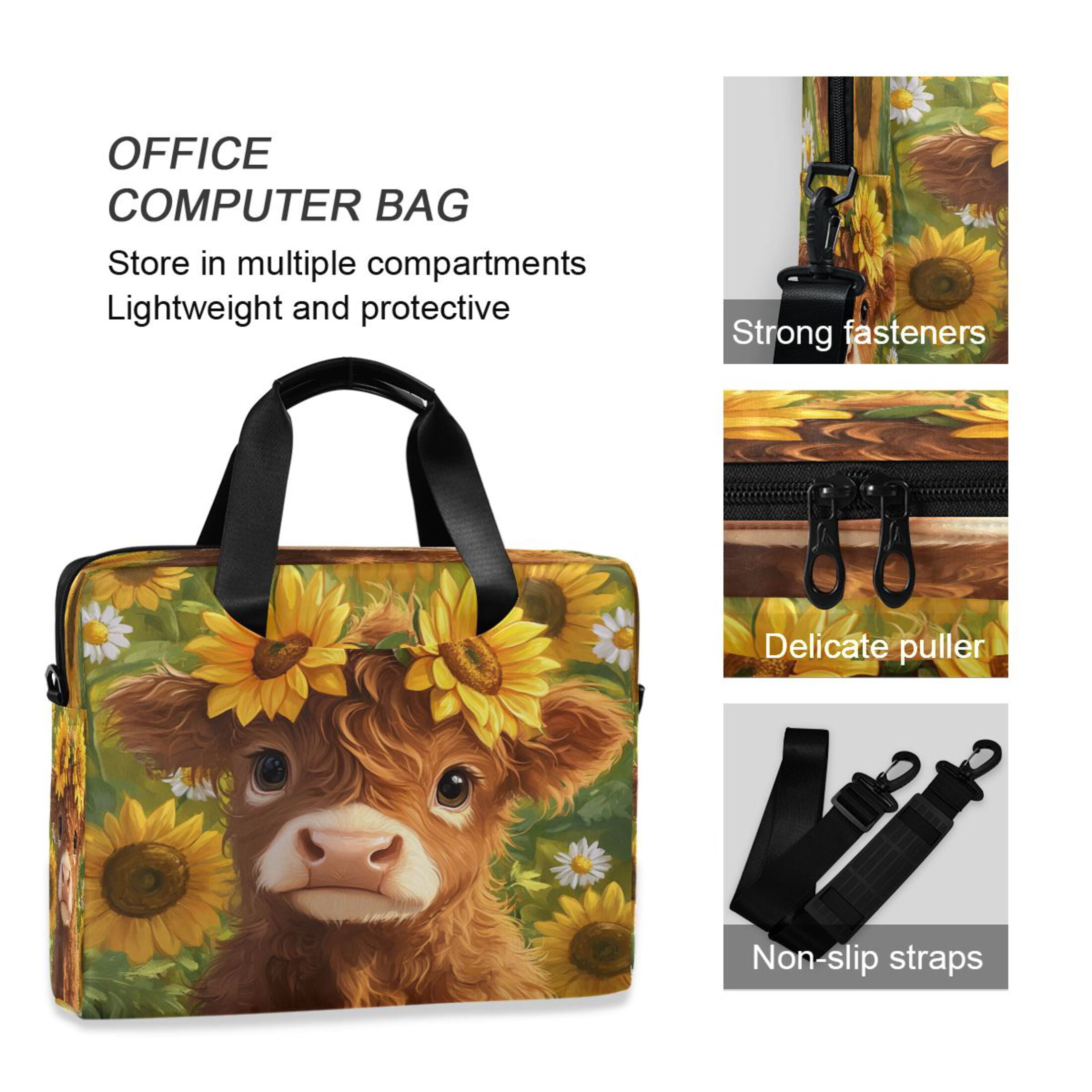 16" Laptop Tote Bag Laptop Sleeve Case Computer Briefcase for Work & Travel Cute Highland Cow