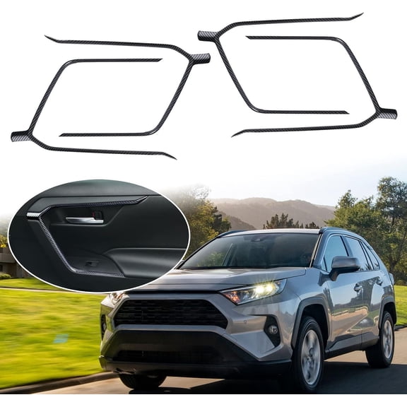 Xotic Tech Interior Door Armrest Panel Strip Frame Cover Trim, Carbon Fiber Pattern, Compatible with Toyota RAV4 2019-2023