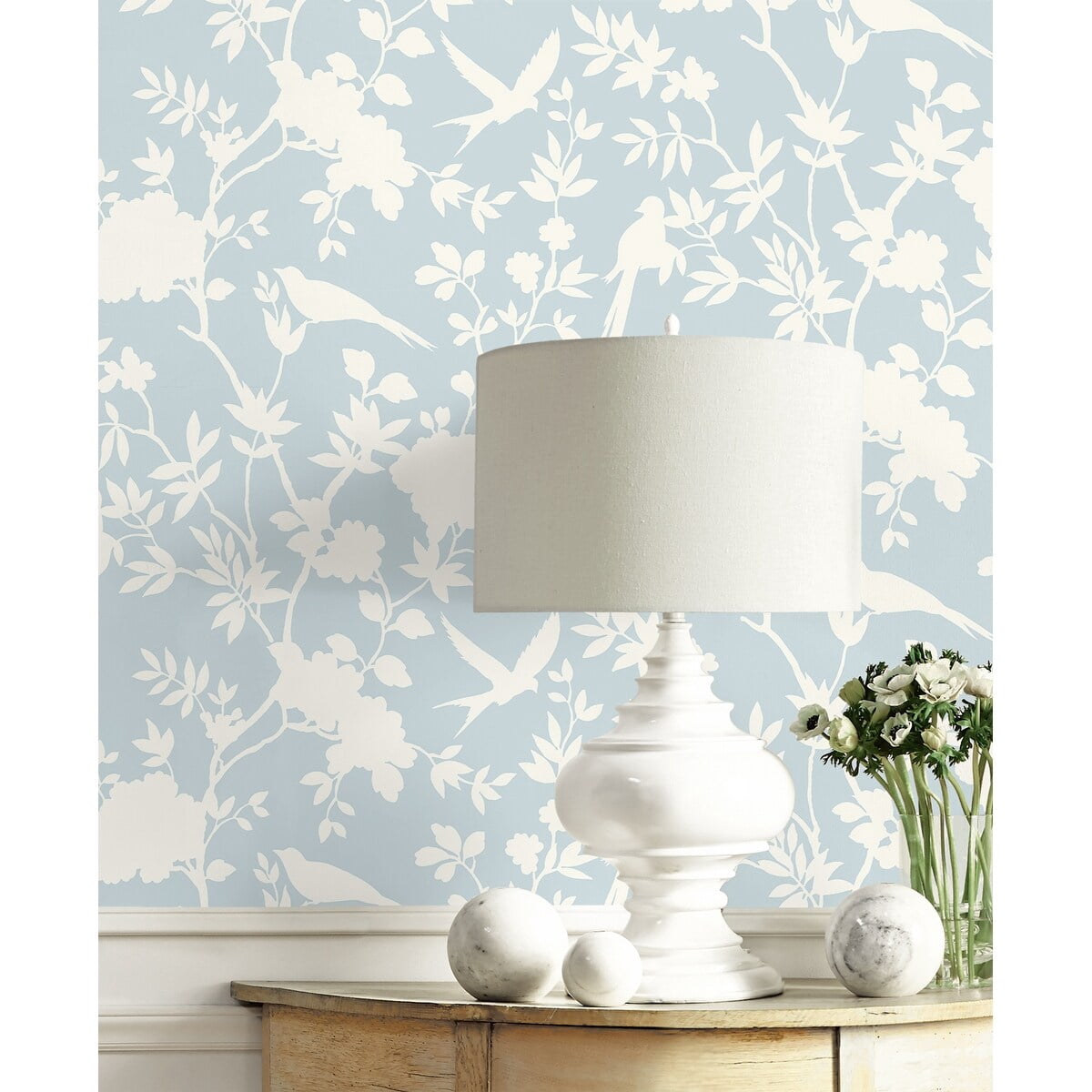 Luxe Haven Mono Toile Peel and Stick Wallpaper Hampton Blue