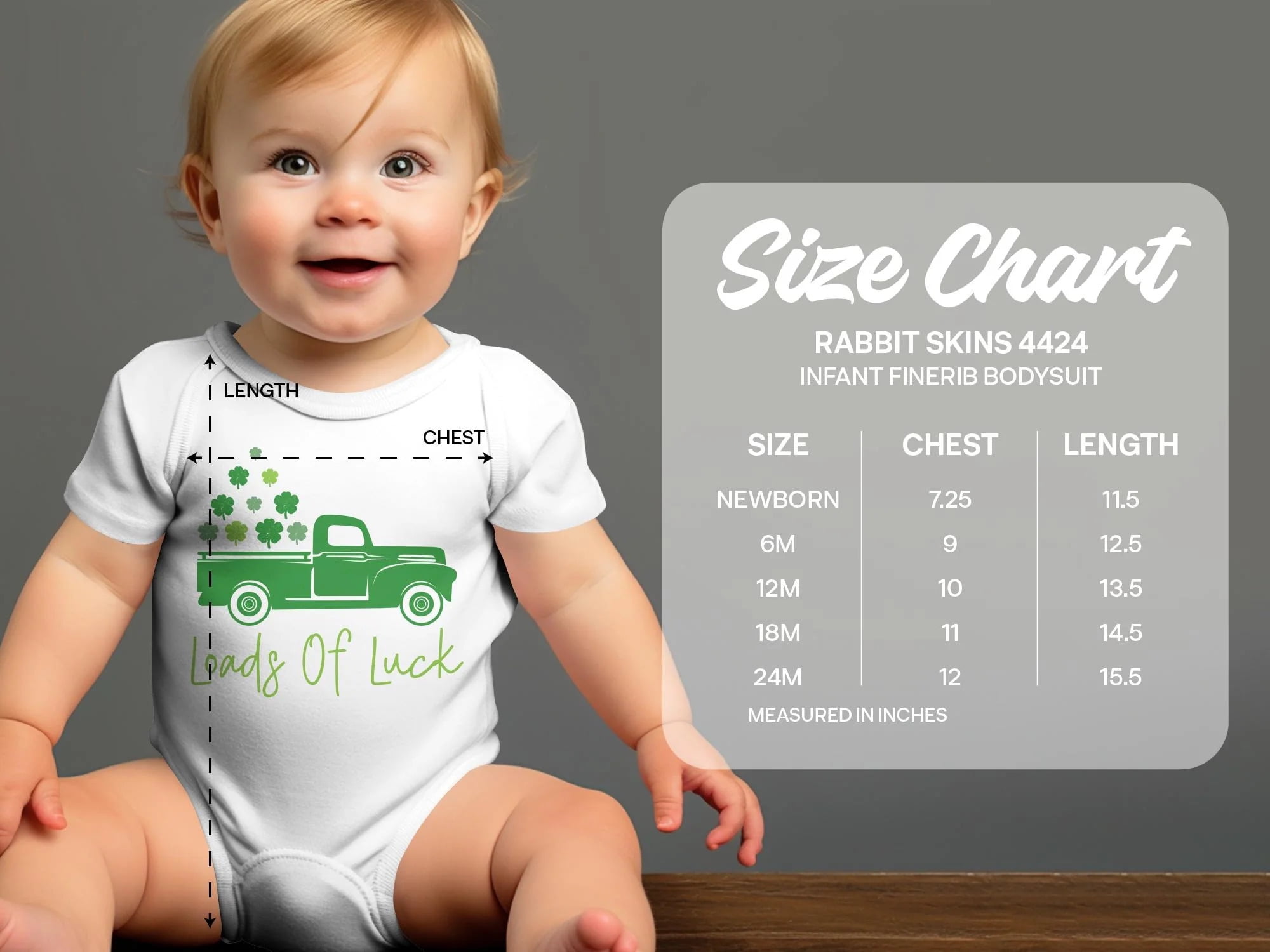 St. Patrick's Day Baby Onesie, Cute Loads of Luck Pickup Truck, Green Clover Shamrock Infant Bodysuit, Unisex Baby Shower Gift, Soft Cotton