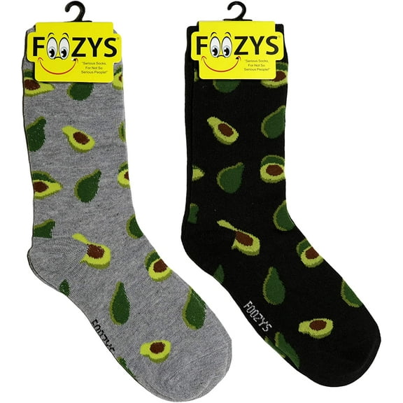Foozys Small/Medium Adult Novelty Crew Socks | Avacados Cute, Fun and Sassy makes a Great Gift! | 2 Pair (Black & Grey) | Fits Women’s Shoe Size 4-10