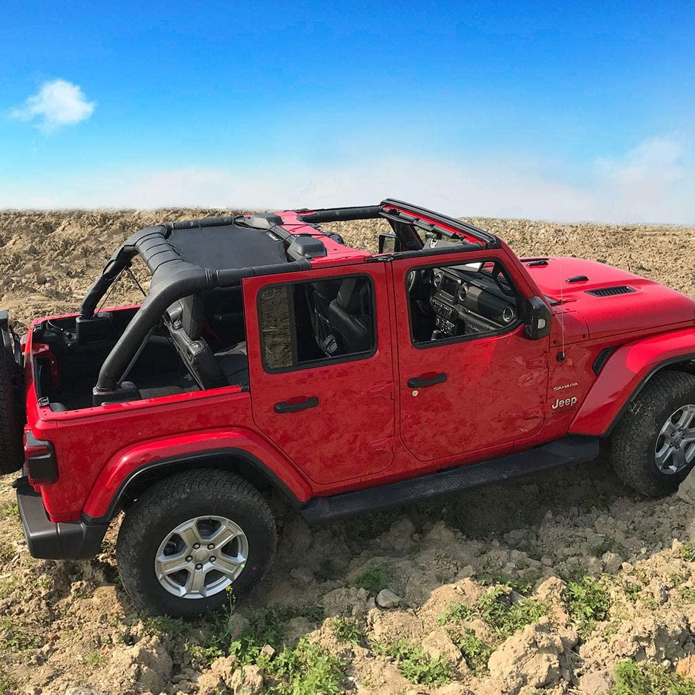 Shadeidea Jeep Wrangler Sunshade JL Unlimited (2018-Current) 4 Door Rear-Black Mesh Screen Sunshade JLU SAHARA RUBICON SPORT S MOAB Top Cover UV Blocker with Grab Bag-10 years Warranty