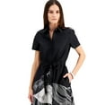 thumbnail image 3 of Alfani Women's Payton Printed Short-Sleeve Midi Shirt Dress Black Size XS, 3 of 4