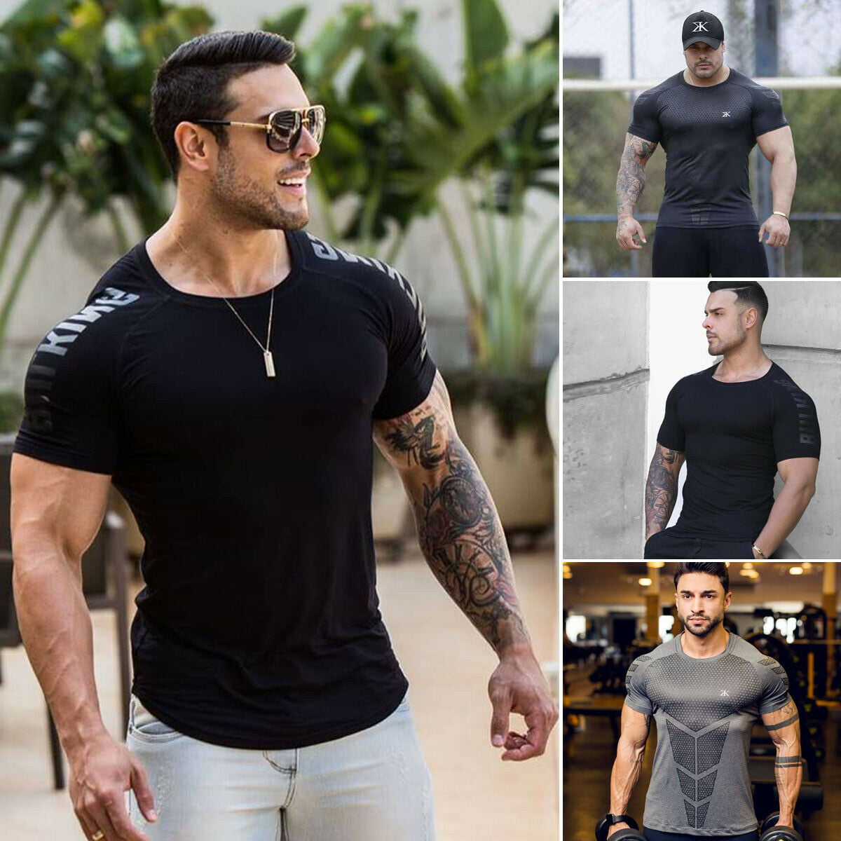 Mens Gym Bodybuilding Slim Muscular Fitness Breathable Shirts Top - Walmart.com