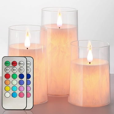 Color Changing Flameless Candles Set of 3, Battery Operated LED Pillar Candles, Fake Electric Candles with Remote Control and Timers