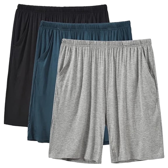 MoFiz Men's Bamboo Rayon Pajama Shorts with Pockets Loungewear 3-Pack for Men S-4XL