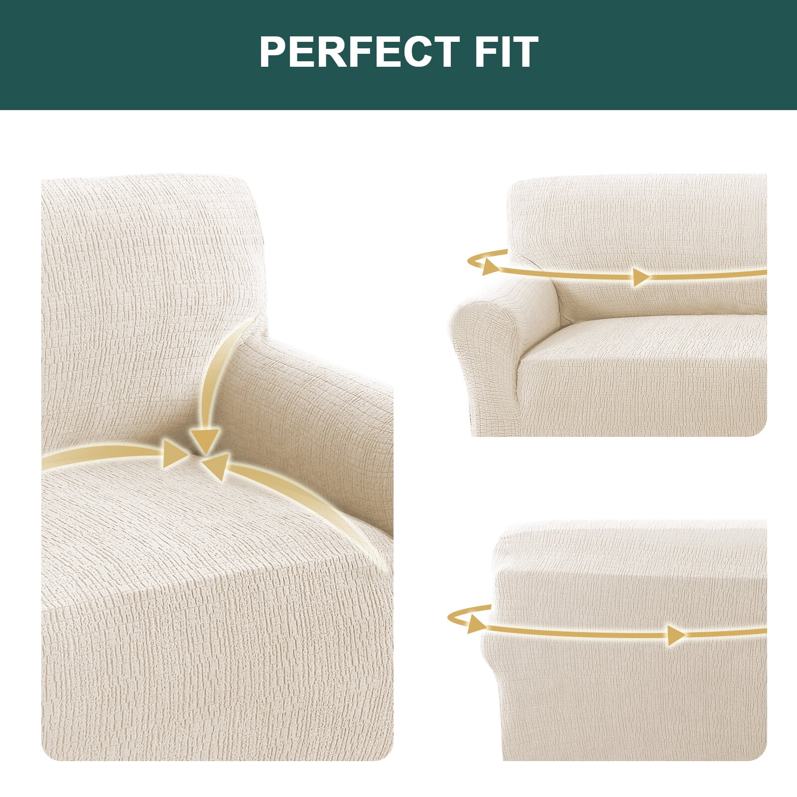 H.VERSAILTEX Premium Jacquard Stretch Sofa Cover with Waterproof Seat & Elastic Bottom Protection for Kids,Pets 1-Piece Furniture Protector Slipcover(Armchair,Ivory)