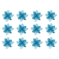 Gymnture 12Pcs Christmas Poinsettia Flower Ornaments for Wreaths - Lake Blue