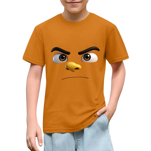 Blusas y camisas de manga corta con cuello redondo para niños y niñas, color liso, con estampado de expresión linda, manga corta, holgadas y cómodas, blusa para niña