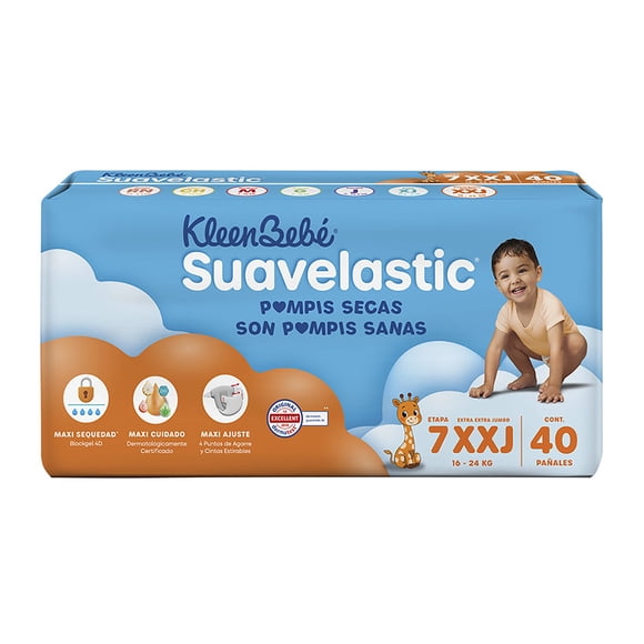 Pañales para bebe Kleenbebé Suavelastic Etapa 7 Extra Extra Jumbo Unisex 40 Piezas