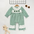thumbnail image 3 of ZEHJUHAN Newborn Baby Girl's Clover Embroidered Romper, Green Checkered Long Sleeve Onesie with Lace Trim Green，3-6M, 3 of 11