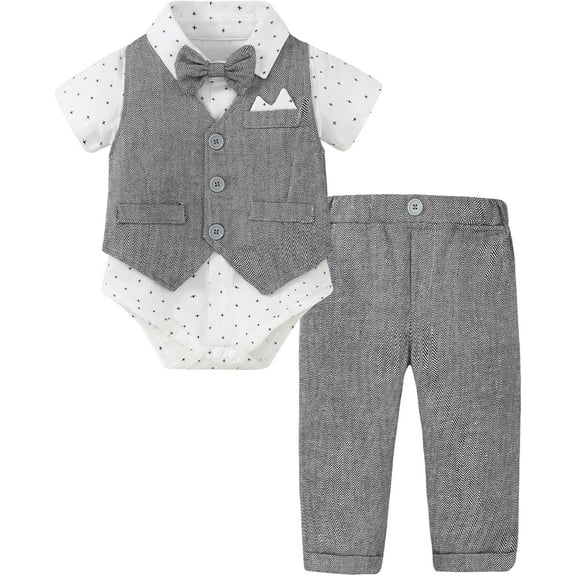 SANMIO Baby Boy Clothes Suits Summer Short Sleeve Dress Shirt Vest Tie Pants Infant Boy Wedding Christening Outfits Set 0-24M