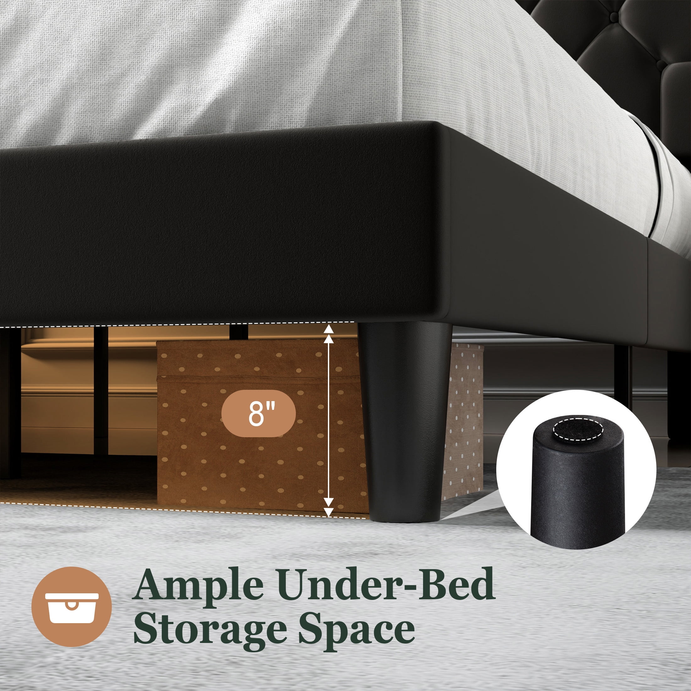 Einfach King Bed Frame, Upholstered Platform Bed with Storage Wingback Headboard and Fast Charging Hub, No Box Spring Required, Black