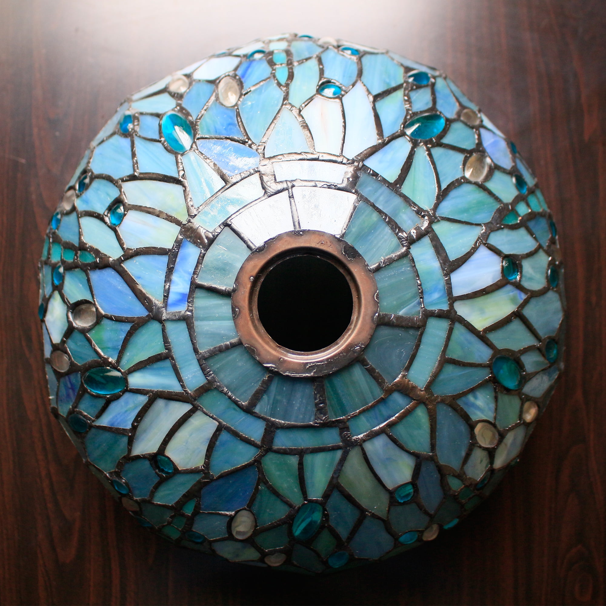 Tiffany Lamp Shade Replacement W12H6 Inch Sea Blue Stained Glass Dragonfly Lampshade Only 1-5/8-Inch Fitter Opening for Floor Arch Lamp Torchiere Lamp Ceiling Fixture Pendant Light S147