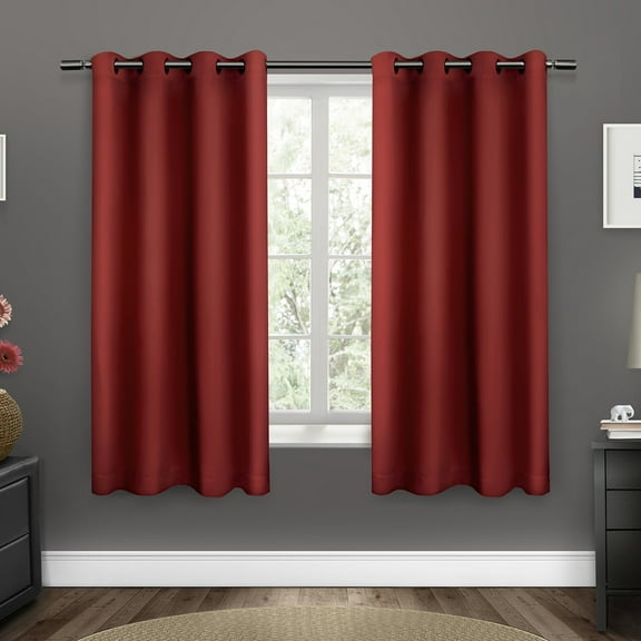 Exclusive Home Sateen Twill Woven Room Darkening Blackout Grommet Top Curtain Panel Pair, 52"x108", Chili