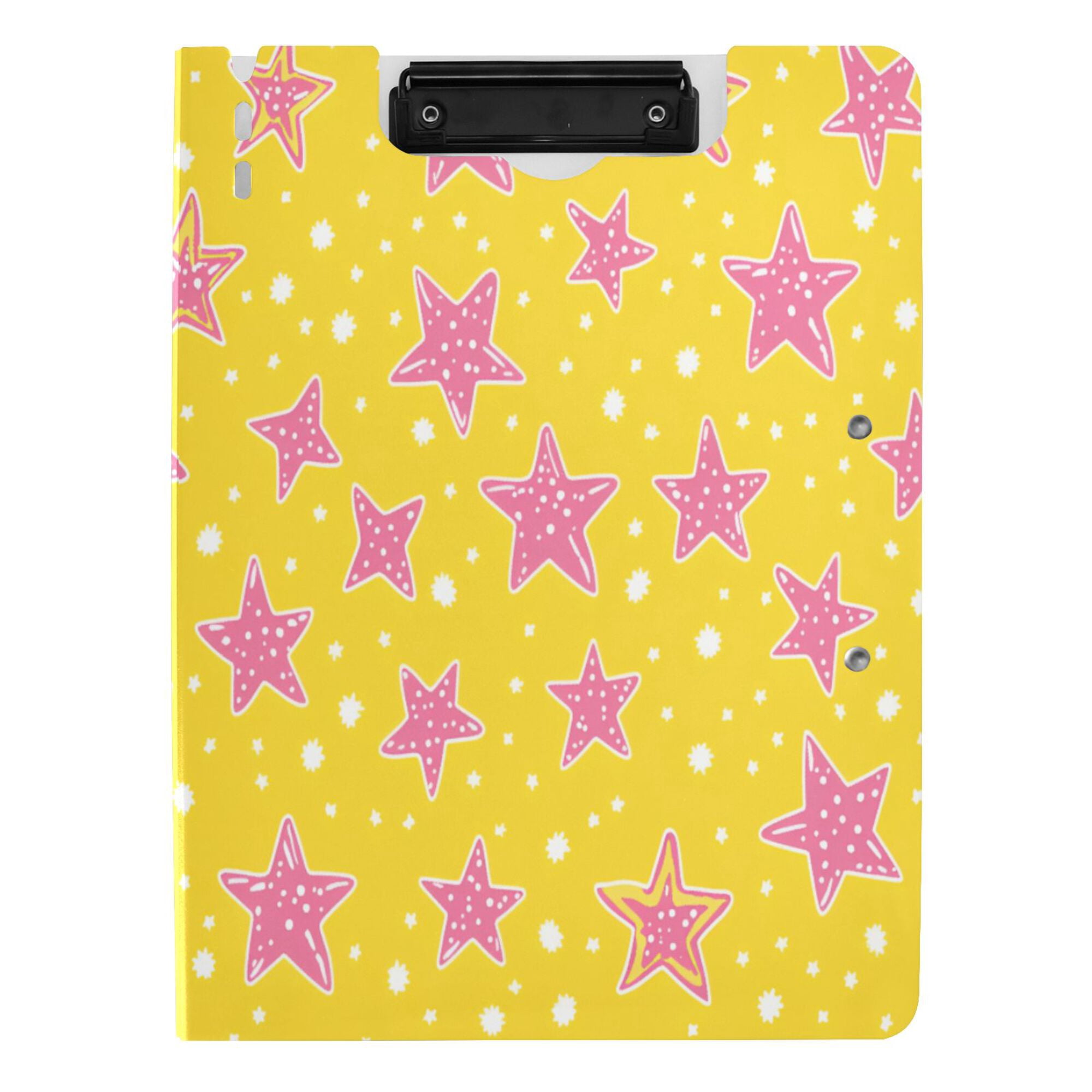 FORMRS A4 Clipboard Folder with Pen Holder Horizontal Foldable School Office Binder, Big Pink Stars Pattern
