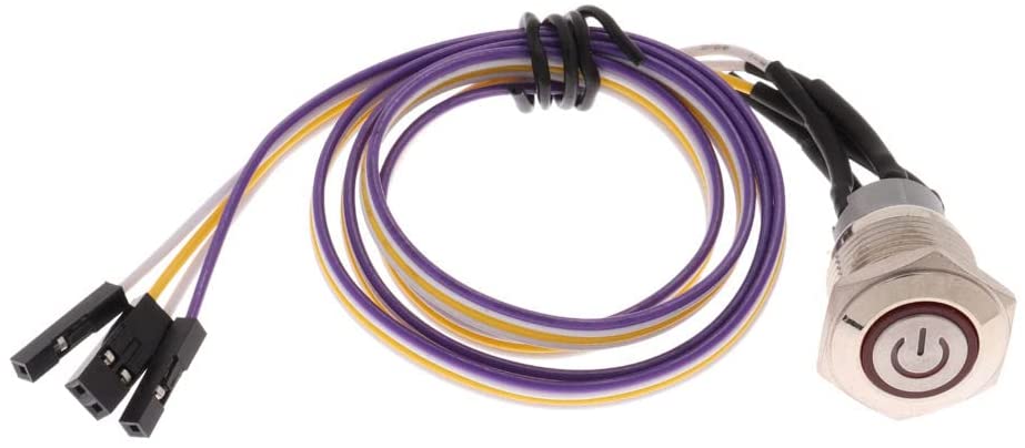 KNACRO 16mm Metal Push Button Switch - Blue LED Ring, Latching, With 3.3ft Cable (SPDT, 5A/250V)
