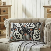 VHC Brands Witchy Pumpkins Striped Pillow, Fall and Halloween Throw Pillow, Primitive Decor Country Black, White, Pumpkin Orange, 14x20