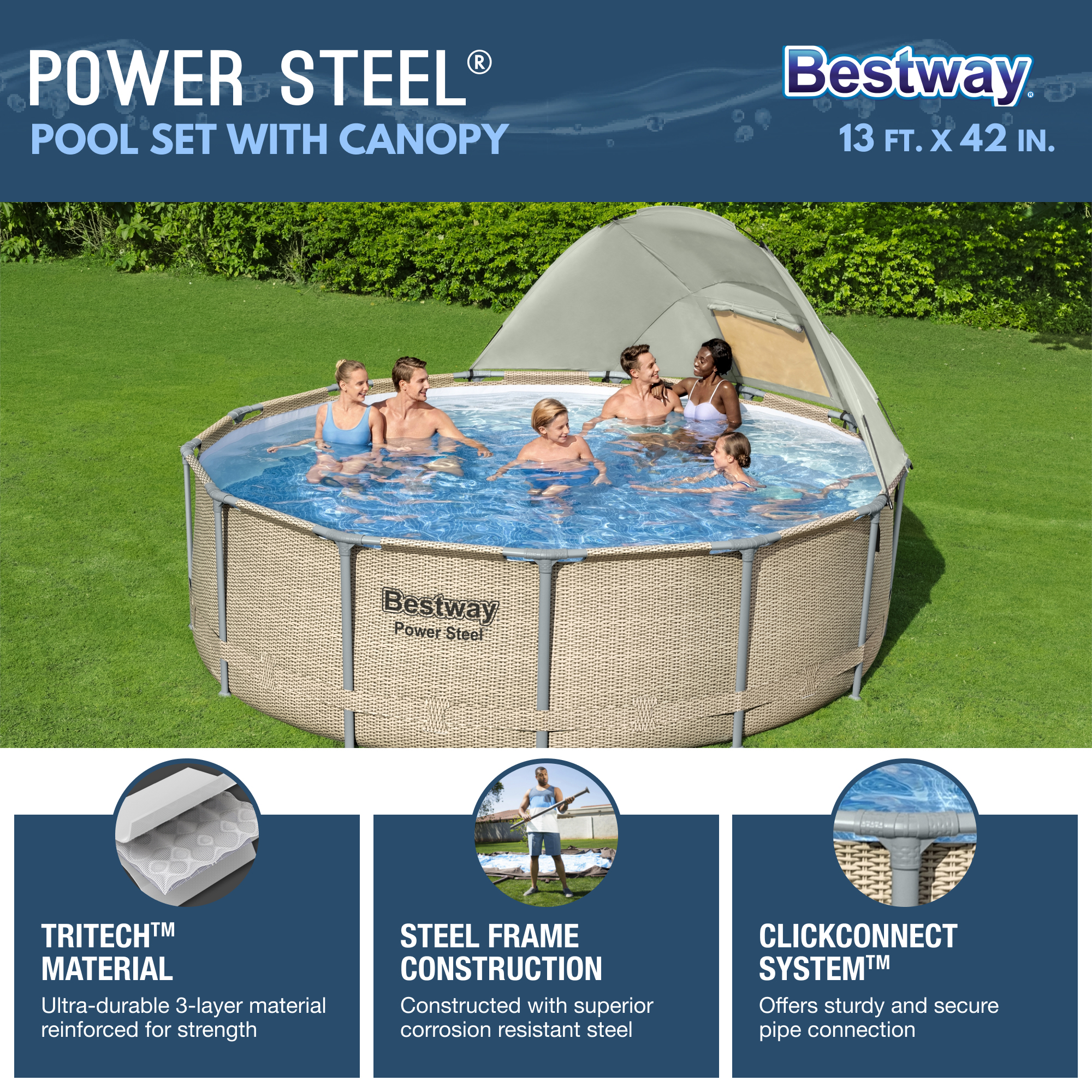 Bestway Power Steel 13' x 42" Above Ground Swimming Pool Set with Canopy - image 2 of 12