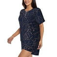 thumbnail image 2 of Bingfone Copper-Gold Gloss Outline Navy Dark Blue Print Pajamas Sets for Women Soft Short-Sleeved Pjs with Lounge Shorts Two Piece Sleepwear, 2 of 8